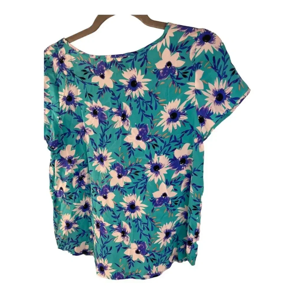 Yumi Kim Floral Top Short Sleeve 100% Silk Blouse Boho Garden Summer Party XS